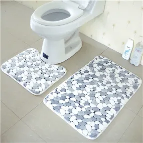 2pcs/set PVC Mesh Thicken Coral Fleece Floor Bath Mats Set Non Slip Bathroom Toliet Rugs 45*50 50*80cm Water Absorption Carpet