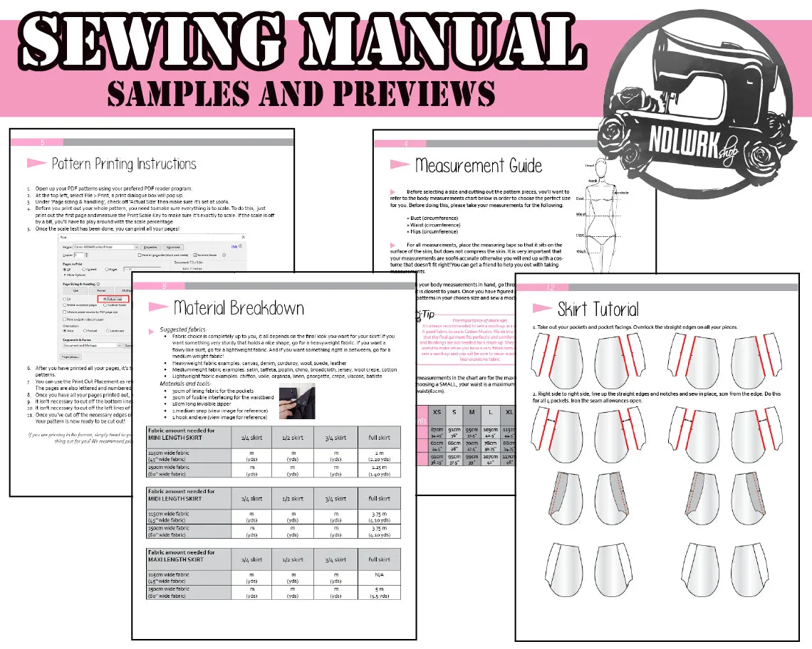 4 Circle Skirts Bundle Sewing Pattern/Downloadable PDF File and Tutorial Book