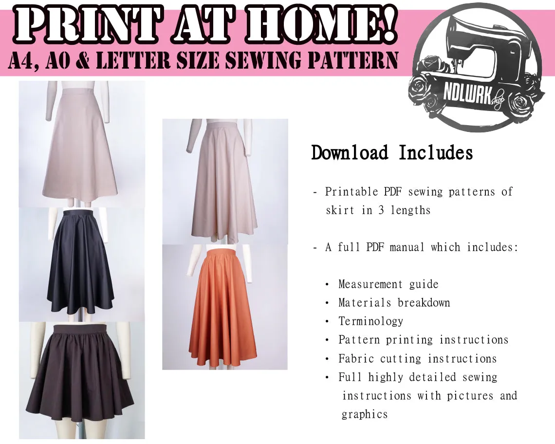 4 Circle Skirts Bundle Sewing Pattern/Downloadable PDF File and Tutorial Book