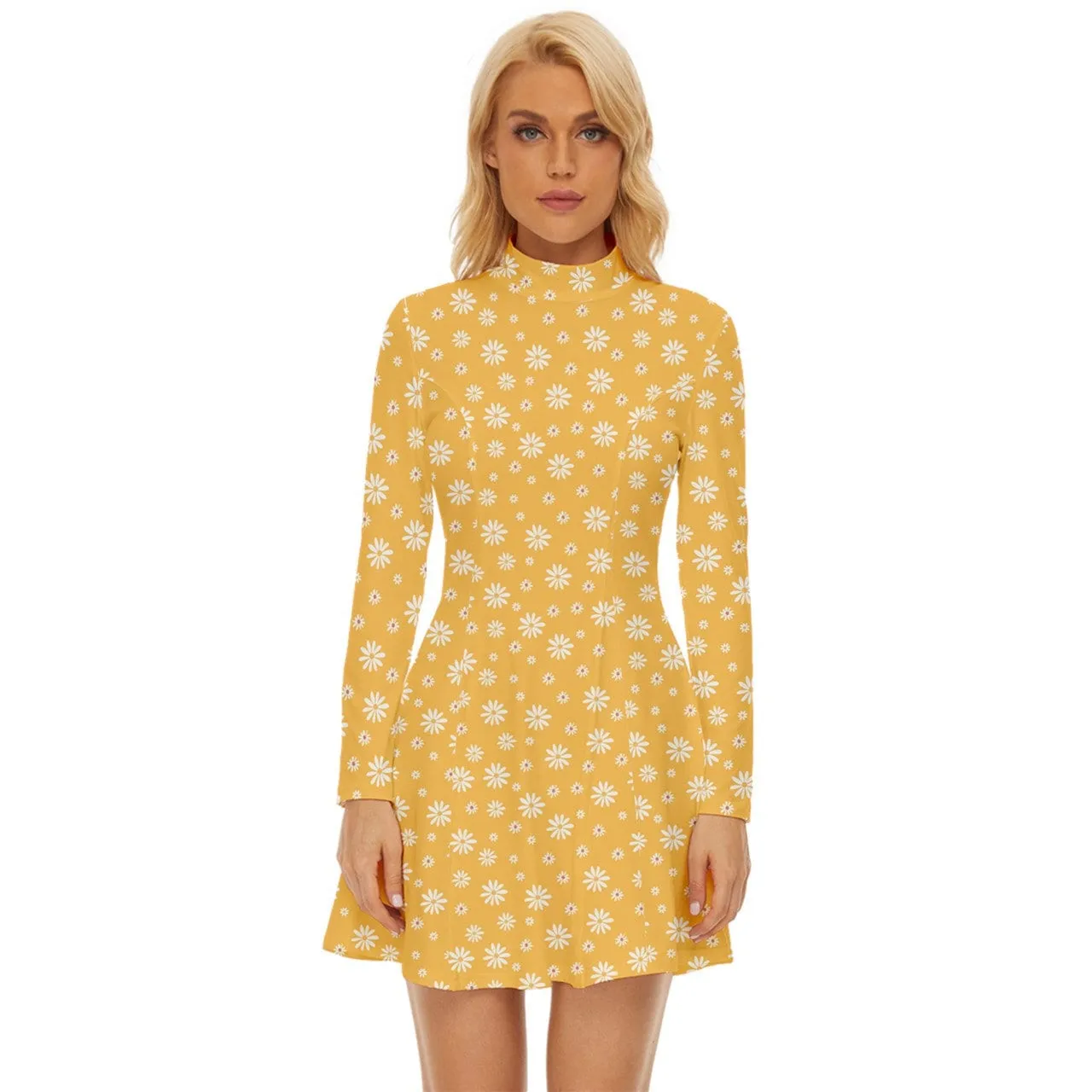 60s Dress Style, Mod Dress, Yellow Mod Dress, Turtle neck dress, GOGO Dress, 60s style dress, 60s mini dress, Floral Dress, Retro Dress