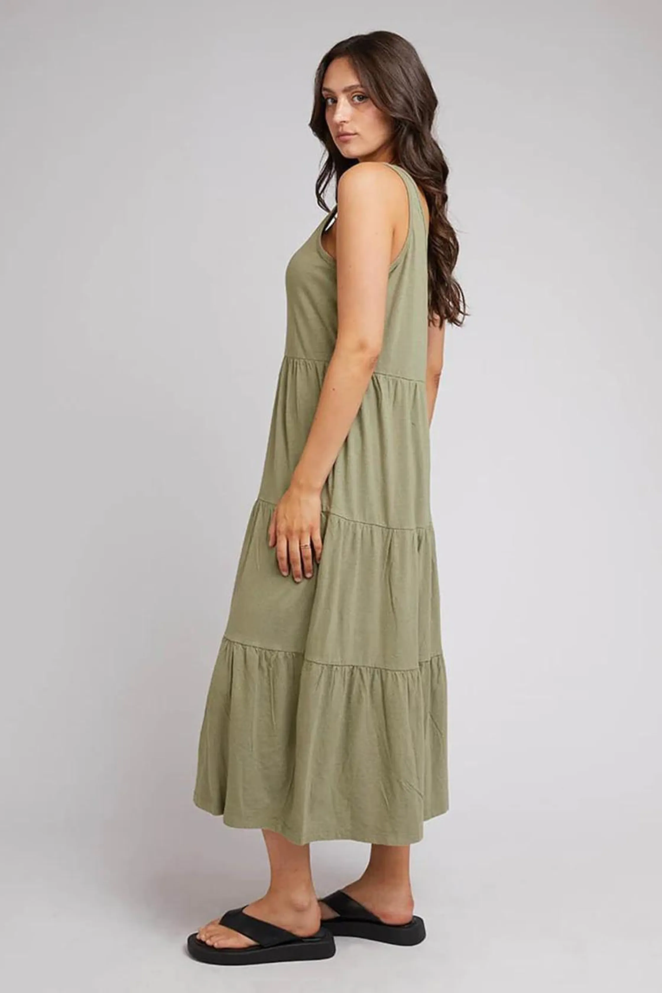 AAE LINEN MIDI DRESS - Khaki