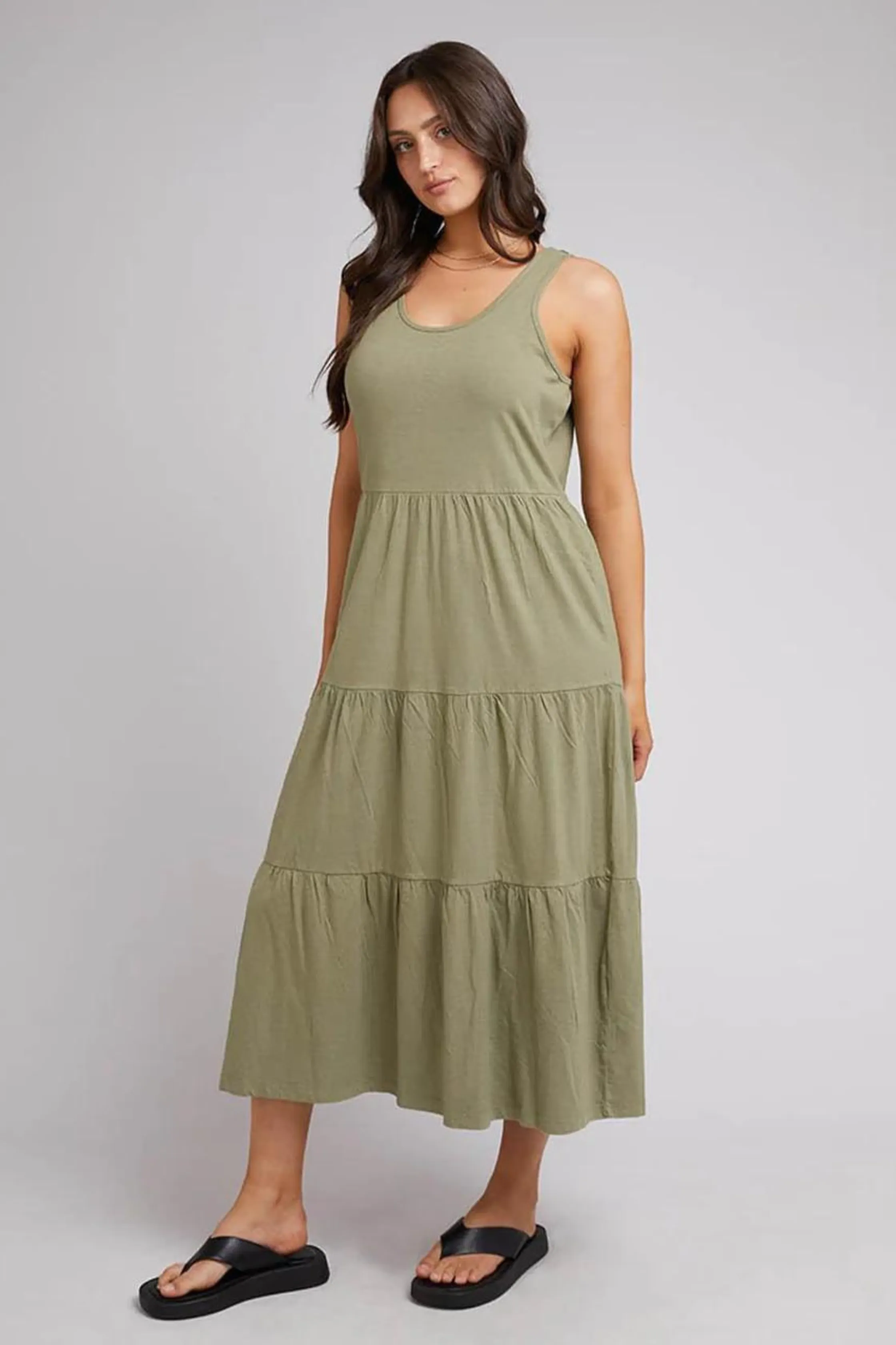 AAE LINEN MIDI DRESS - Khaki