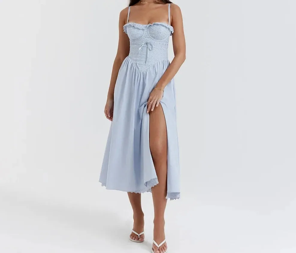 A&A Summer Blue Midi Crochet Dress