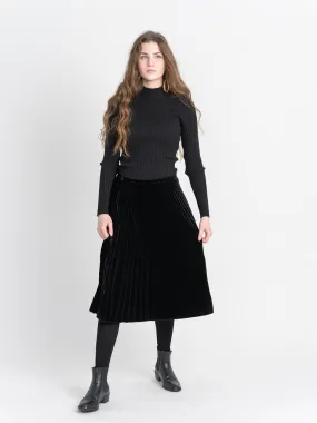 Accordian Pleated Velour Short Skirt