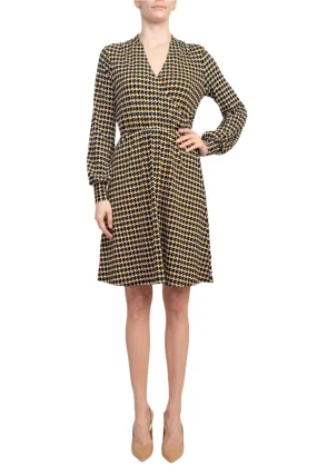 Adrianna Papell V-Neck Long Sleeve Multi Print Jersey Dress