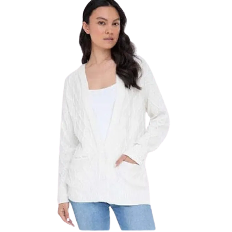 Alashan Cashmere Cable Hooded Cardigan - Ivory