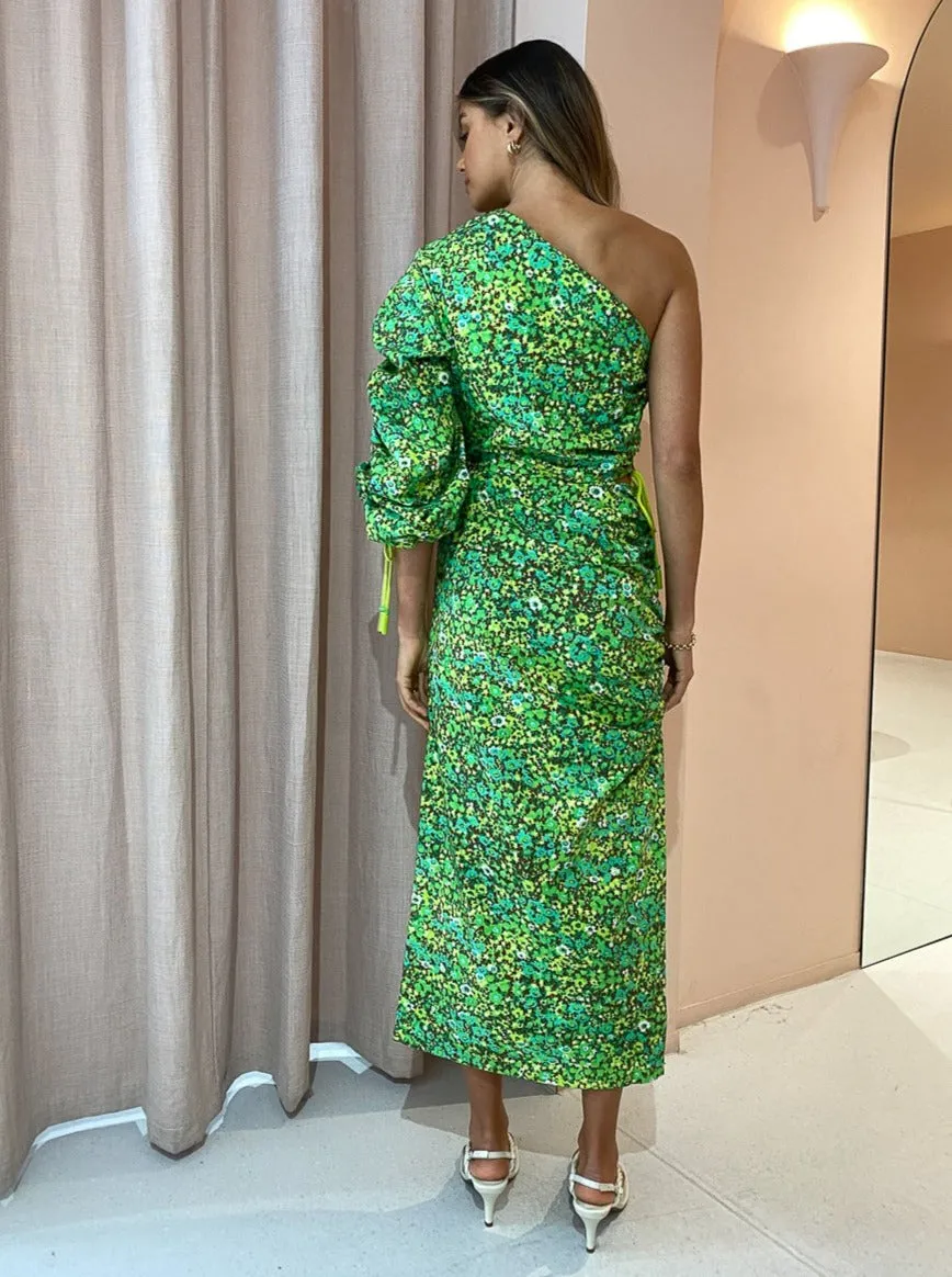 Alemais Phyllis Asymmetric Dress in Acid Green