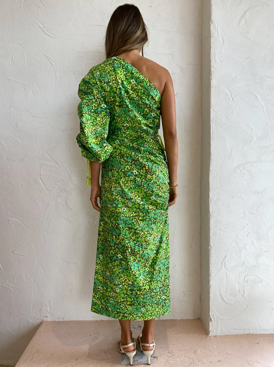 Alemais Phyllis Asymmetric Dress in Acid Green