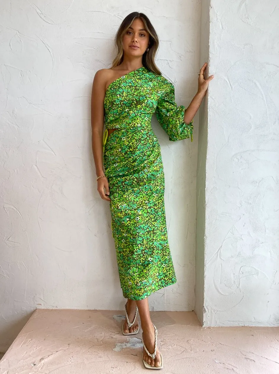 Alemais Phyllis Asymmetric Dress in Acid Green