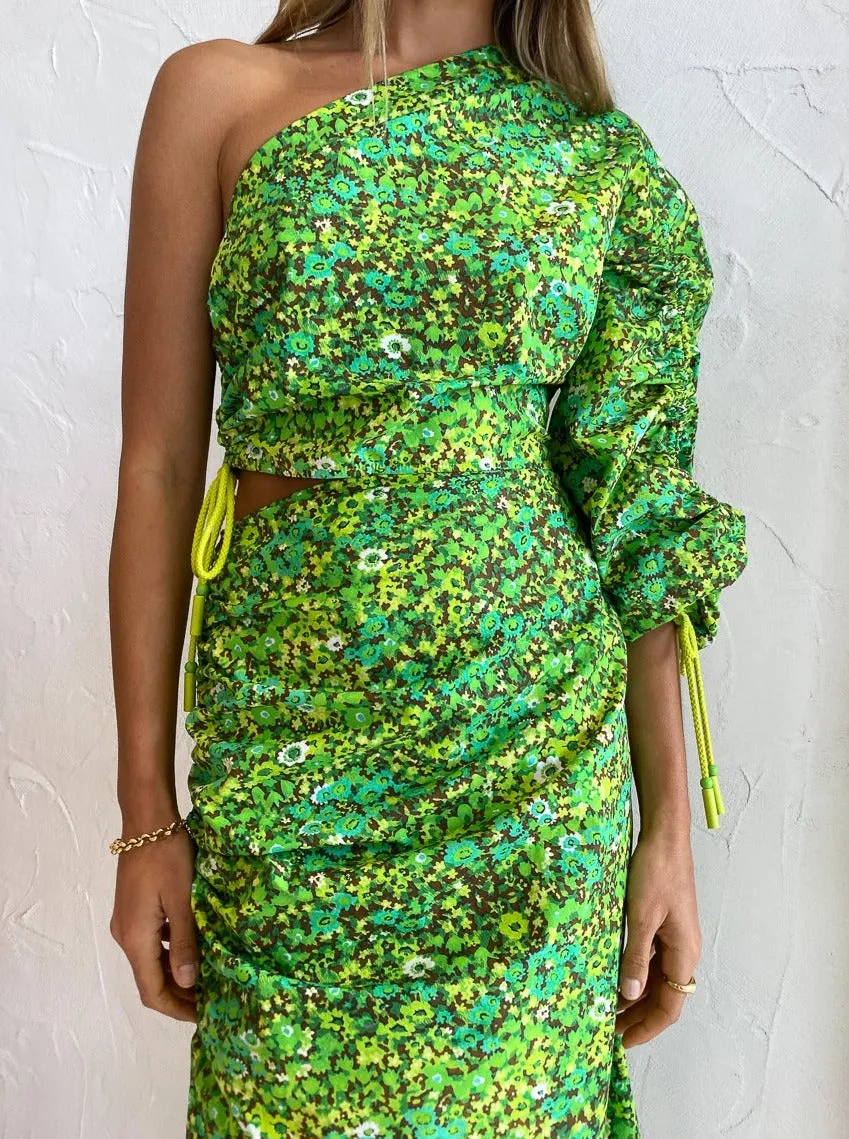 Alemais Phyllis Asymmetric Dress in Acid Green