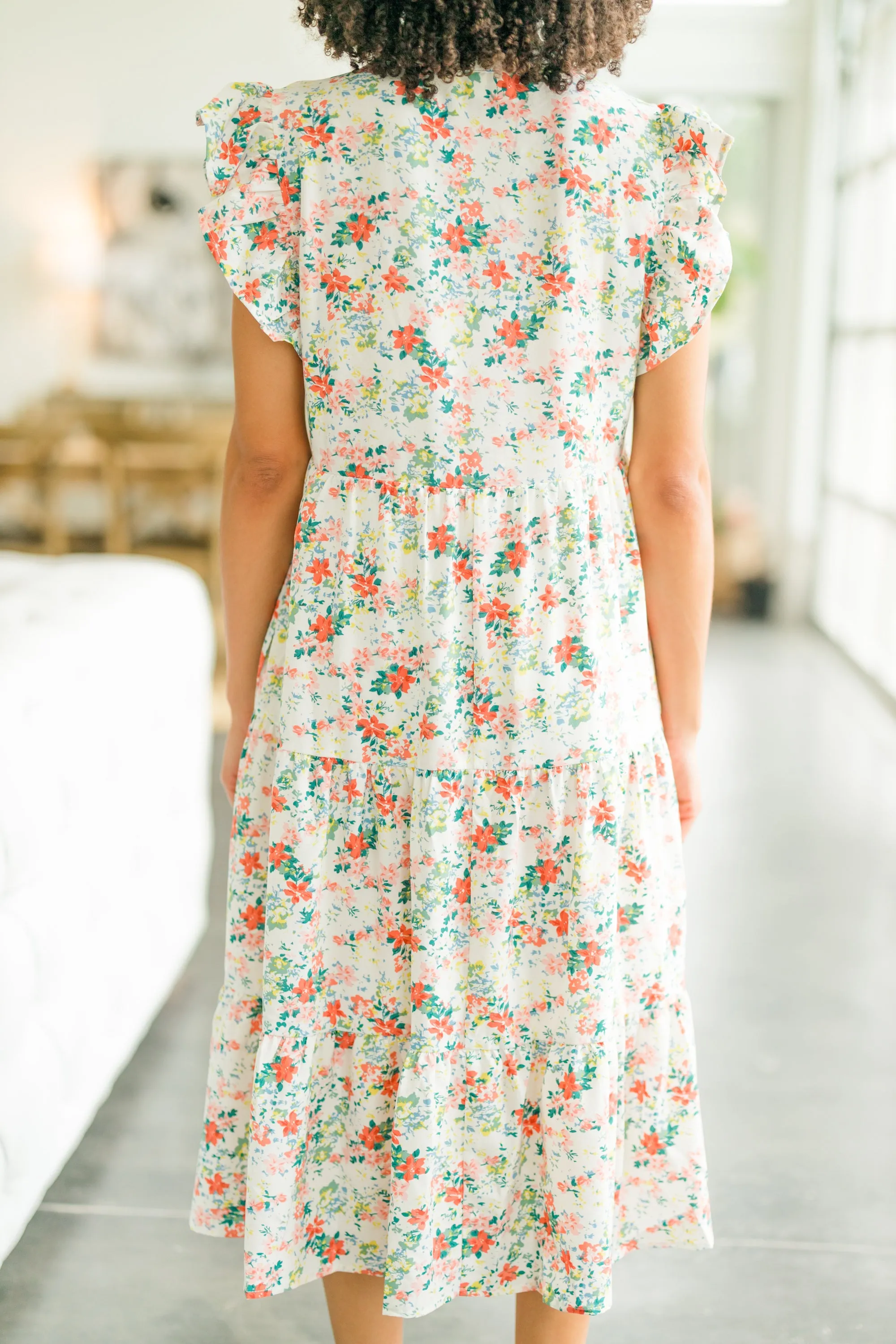 All About Us Ivory White Ditsy Floral Midi Dress