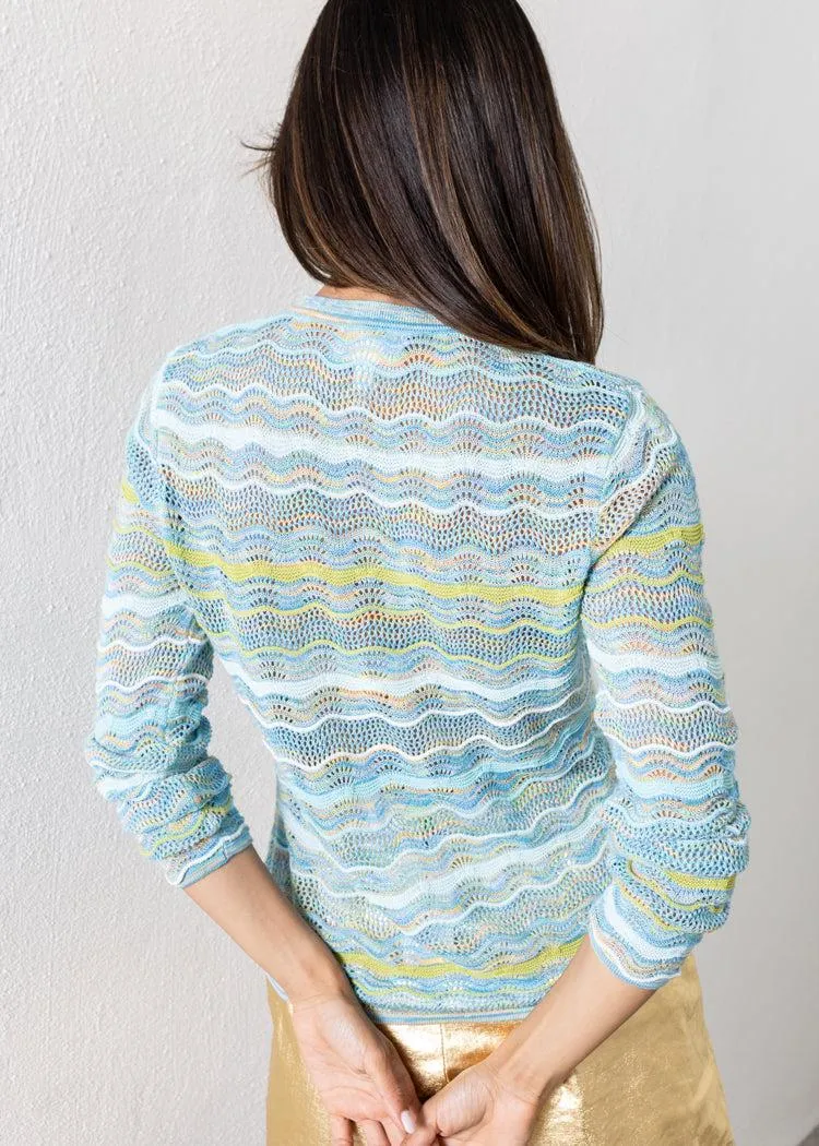 Allison Colleen Cardigan- Aqua Space Dye