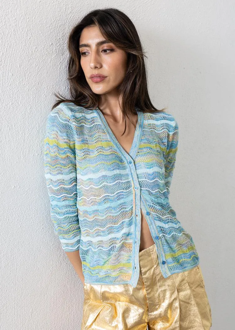 Allison Colleen Cardigan- Aqua Space Dye