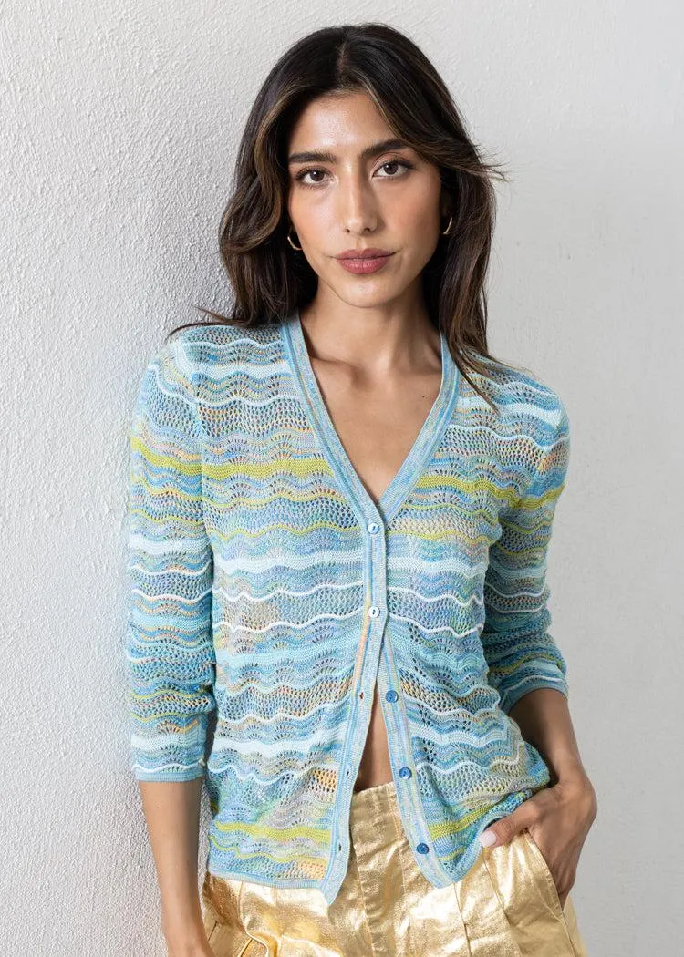 Allison Colleen Cardigan- Aqua Space Dye