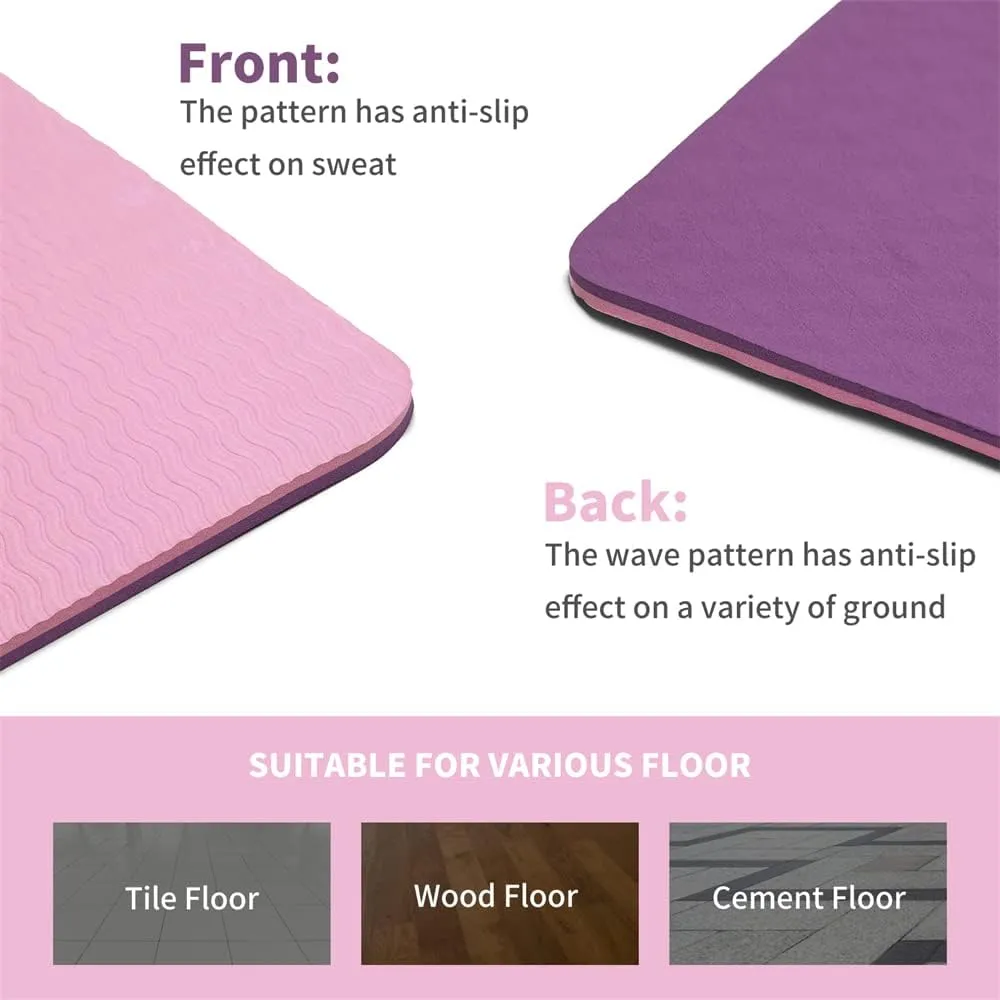 ALYV 6mm TPE Thick Yoga Mat ,Non-Skid Dual Surface, Eco-Friendly , for Women, Men, Kids. Perfect for Pilates, Yoga, Floor Workouts(Pink)