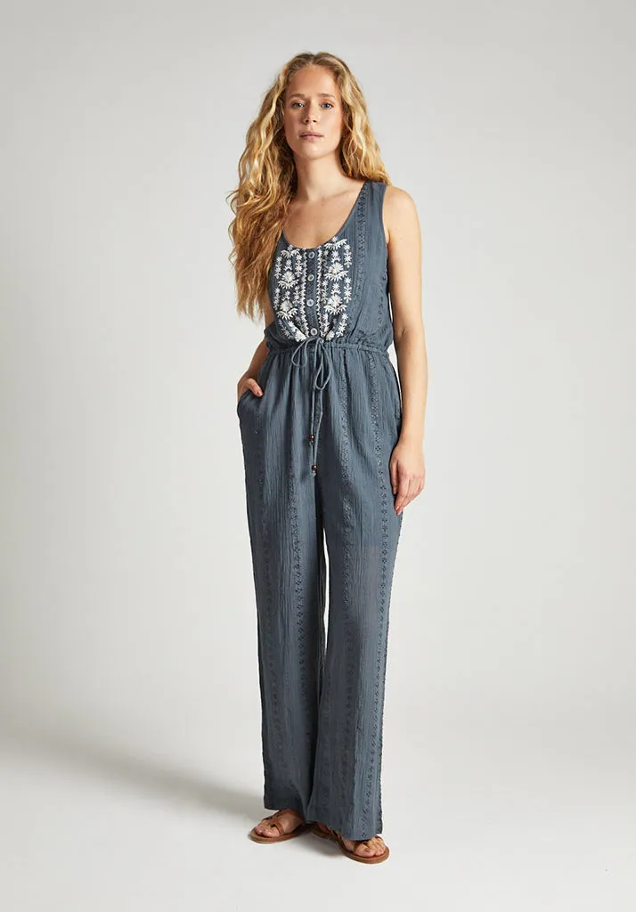 Ana Sleeveless Embroidered Jumpsuit In Grey