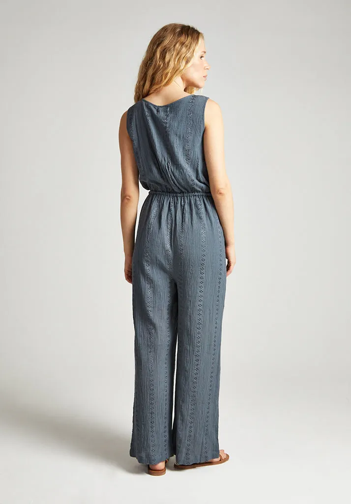 Ana Sleeveless Embroidered Jumpsuit In Grey