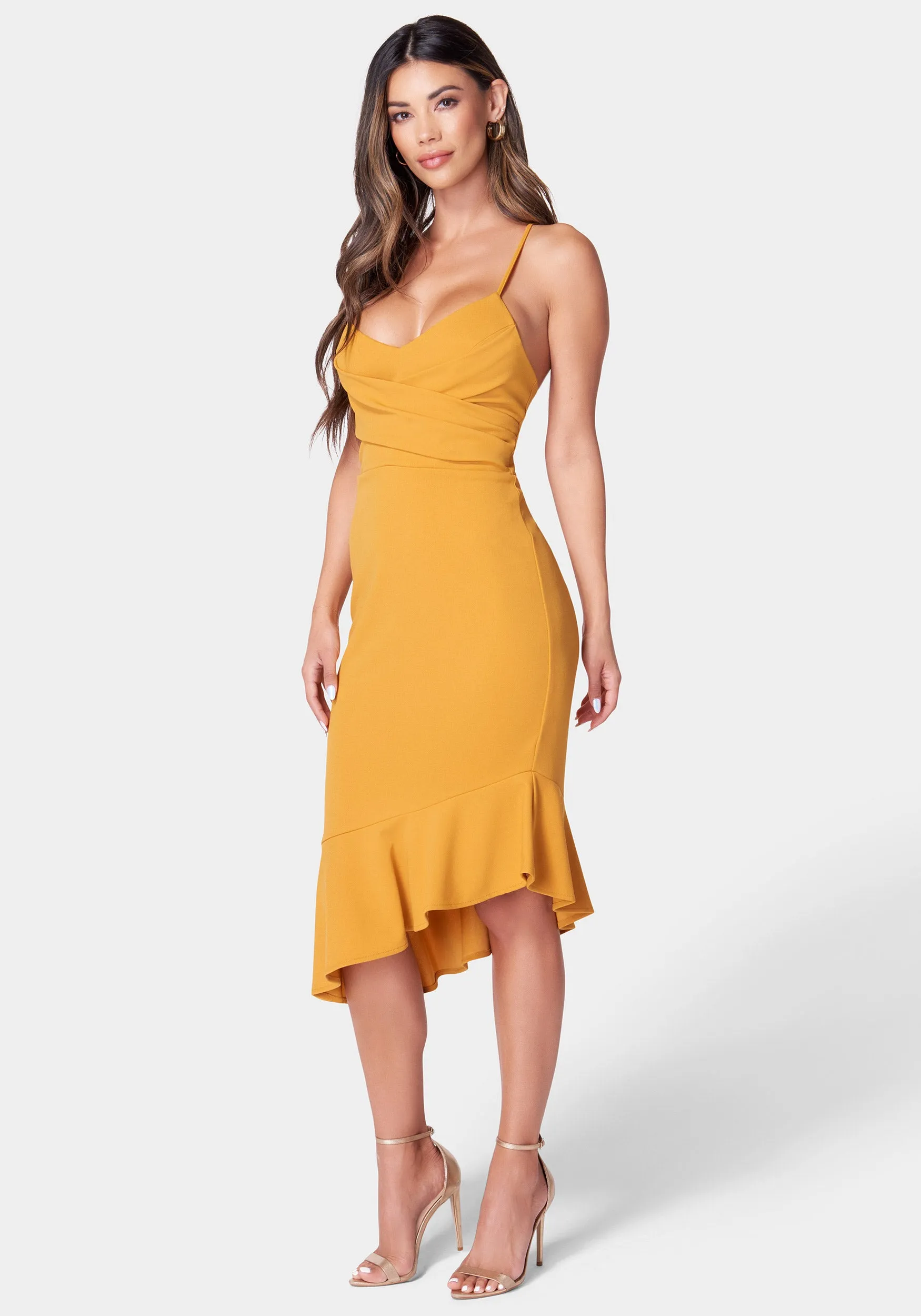 Angled Flounce Midi Dress