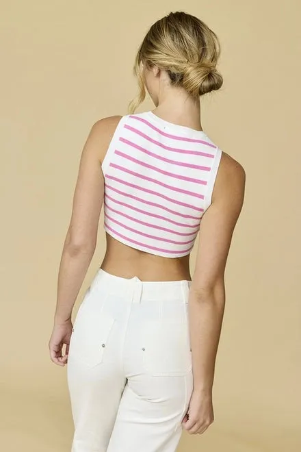 Annalise Sleeveless Stripe Cropped Top White/Pink