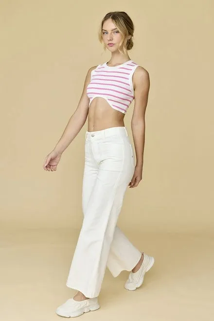 Annalise Sleeveless Stripe Cropped Top White/Pink