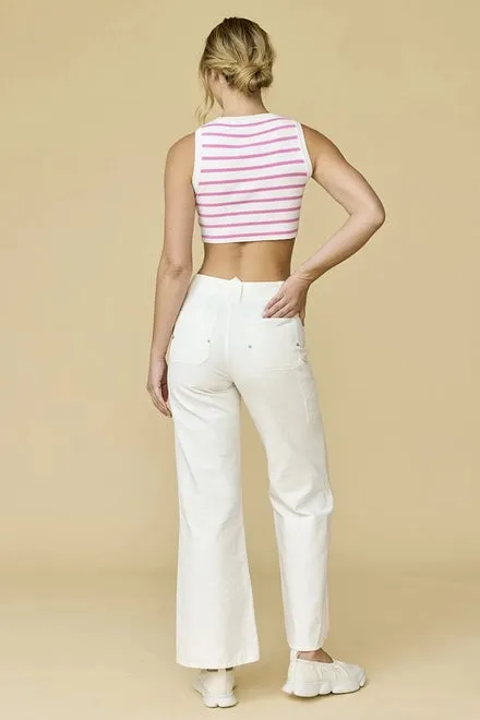 Annalise Sleeveless Stripe Cropped Top White/Pink