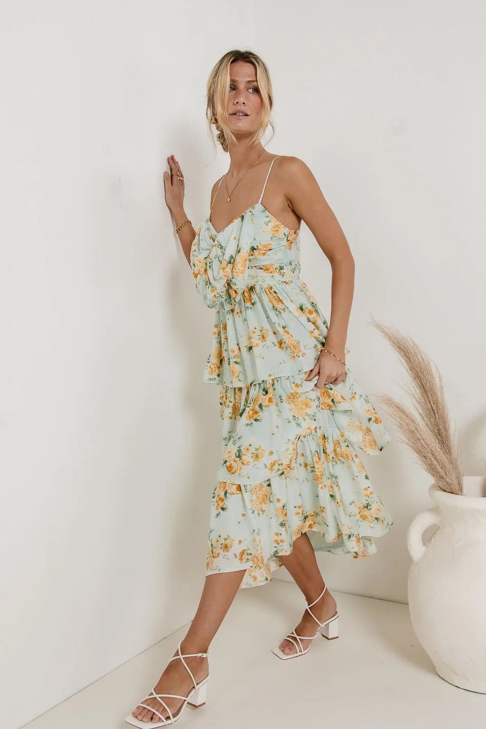 Ava Floral Midi Dress in Sage - FINAL SALE