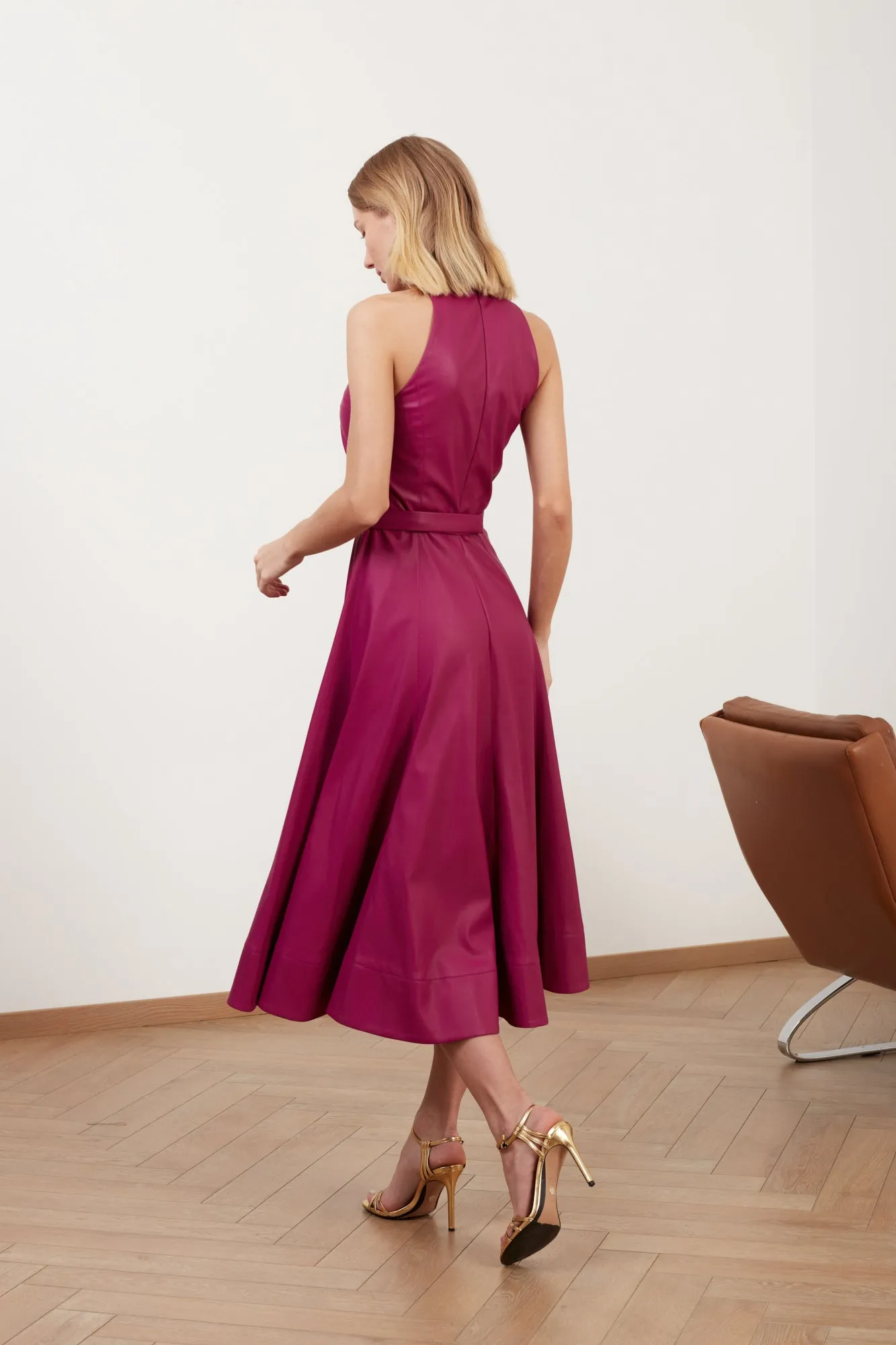 AVALON fuchsia pink faux leather cocktail dress