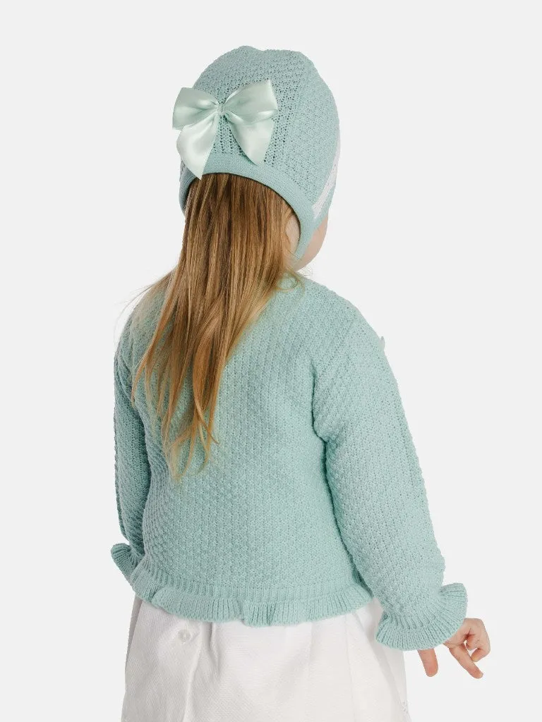 Baby Girl Cardigan & Bonnet Set - Aqua Blue