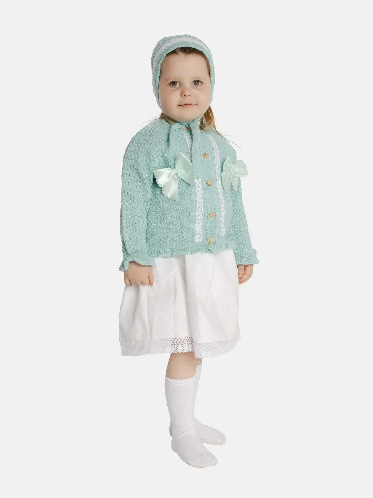 Baby Girl Cardigan & Bonnet Set - Aqua Blue