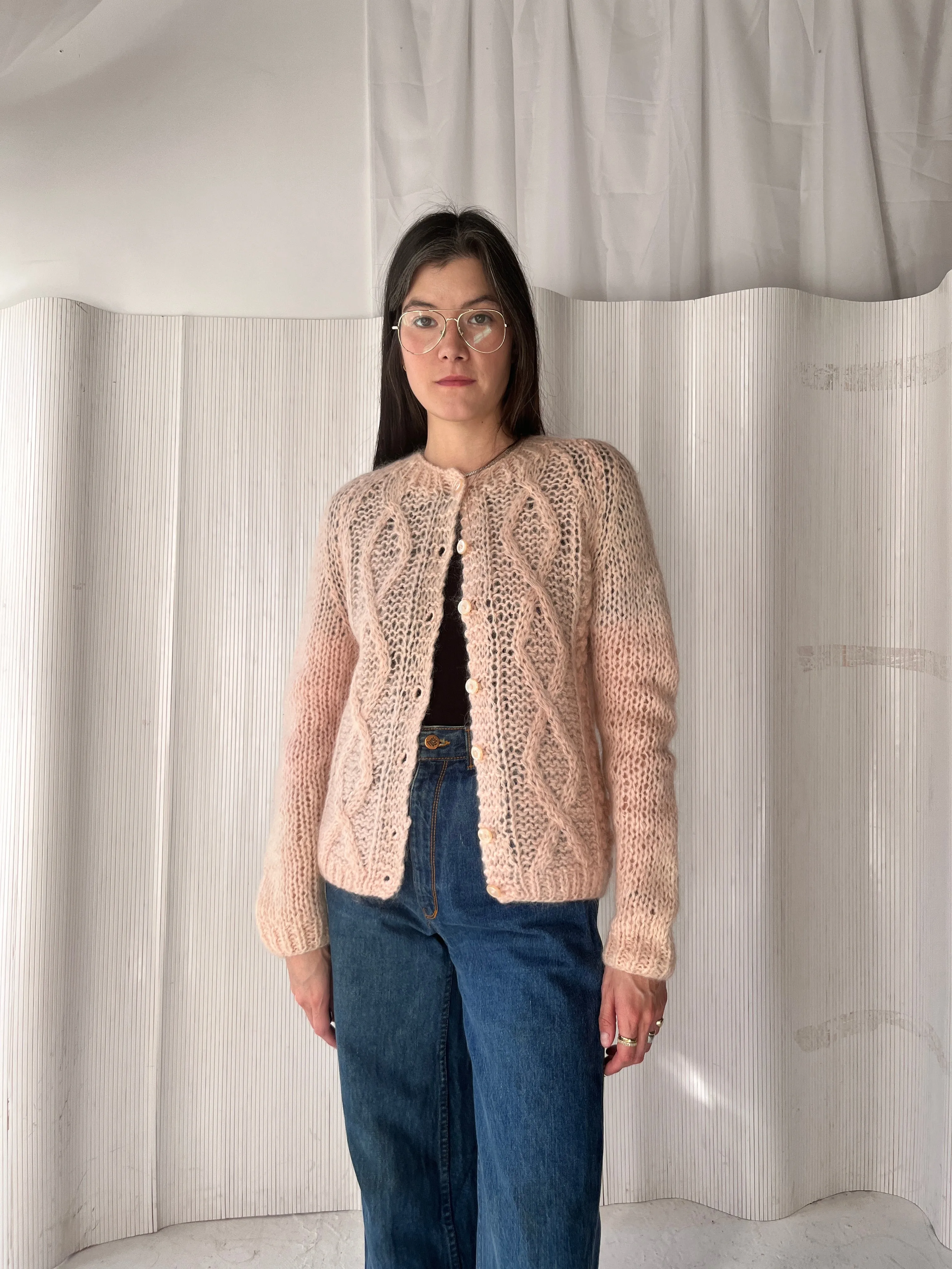 Baby pink mohair cardigan