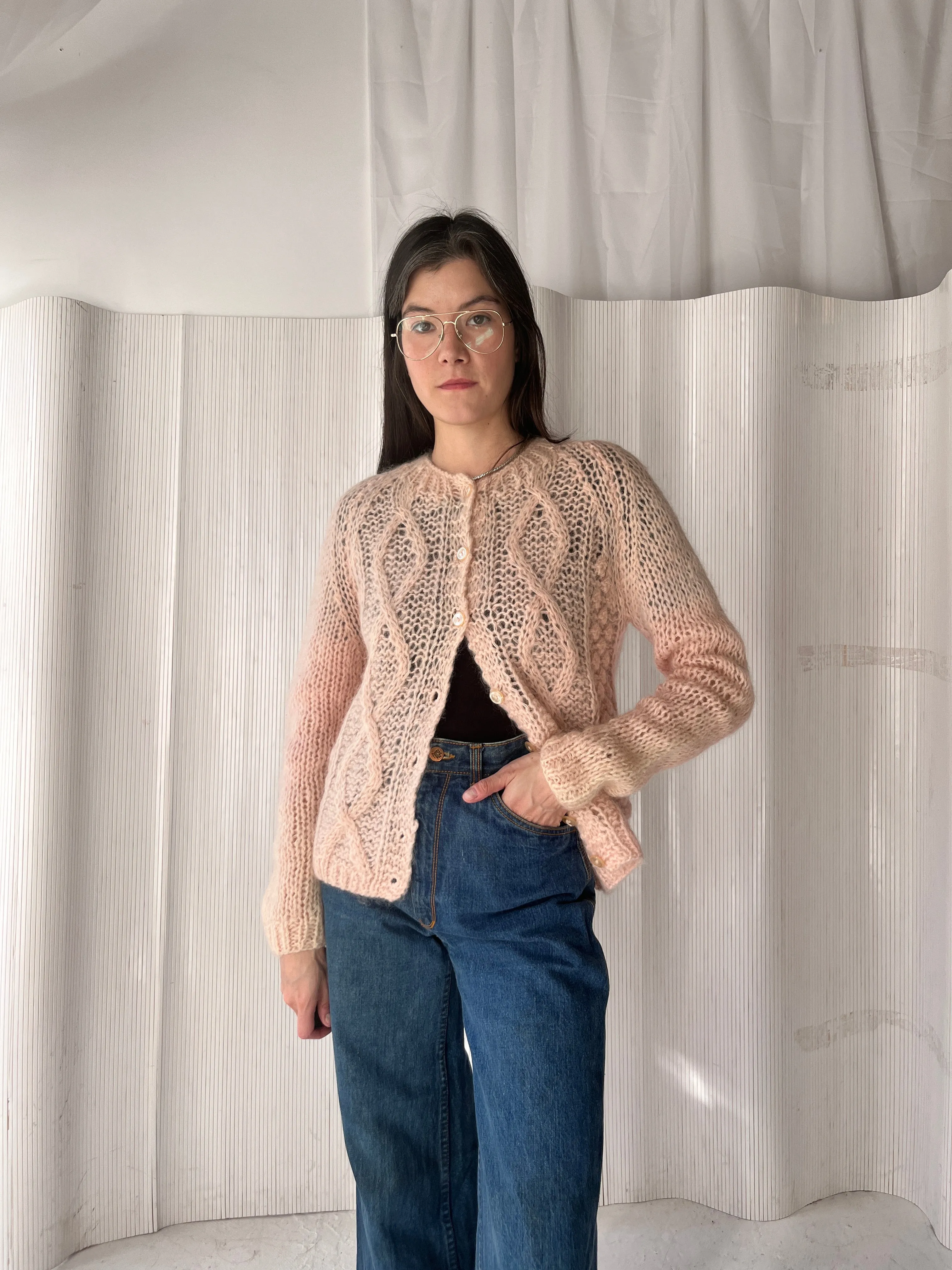 Baby pink mohair cardigan