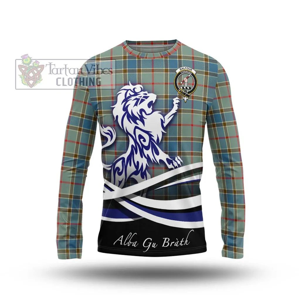 Balfour Blue Tartan Long Sleeve T-Shirt with Alba Gu Brath Regal Lion Emblem