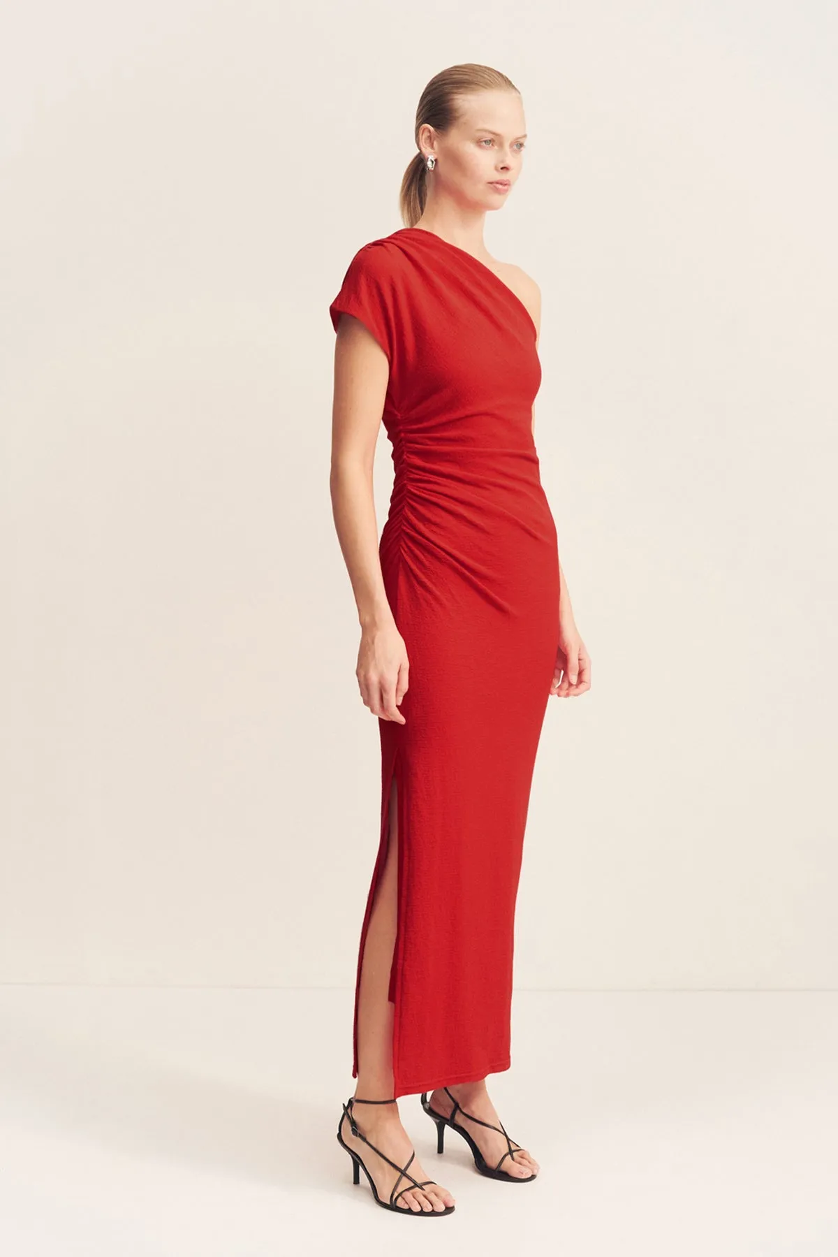 BEAU ASYMMETRICAL MIDI DRESS - CHILLI