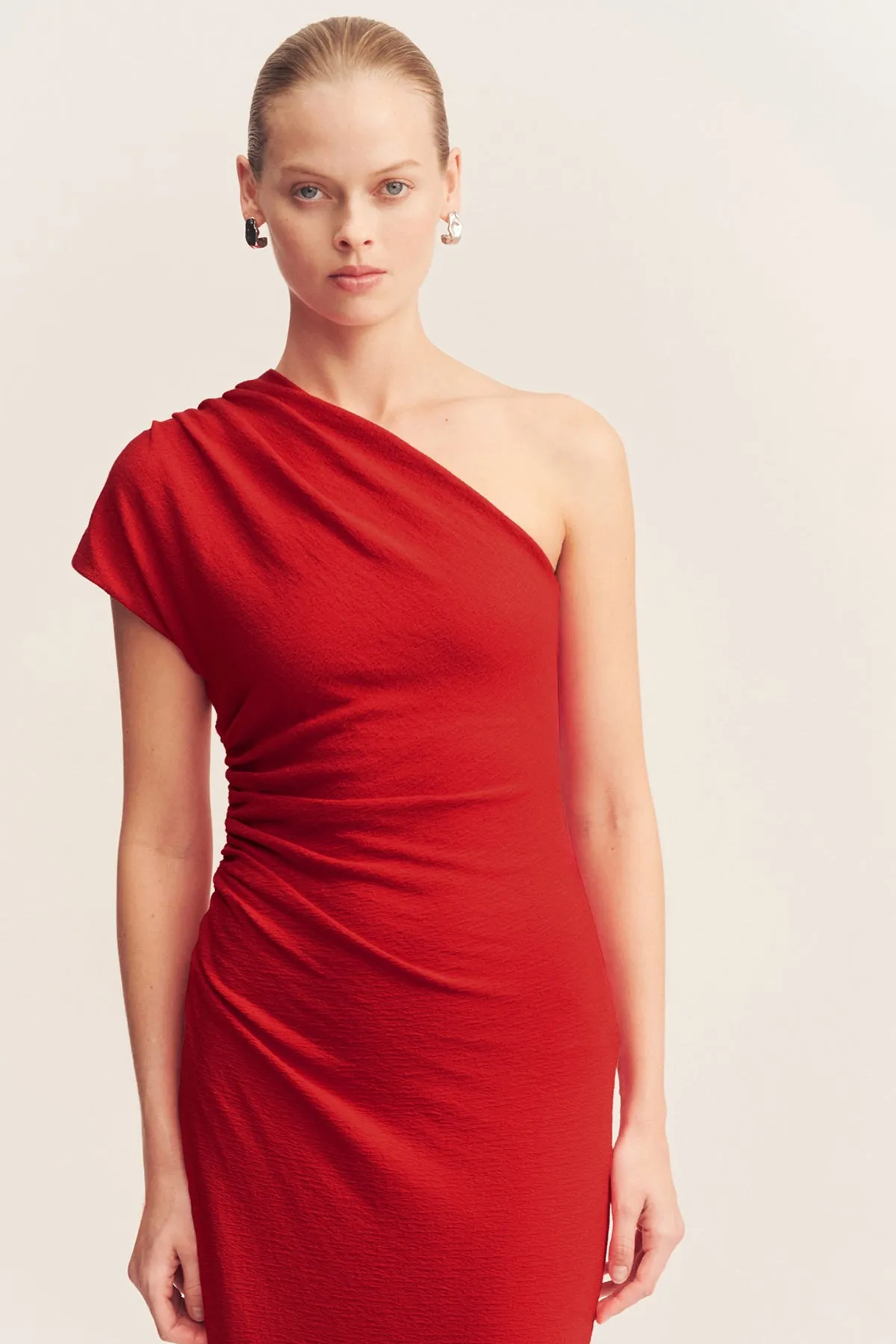 BEAU ASYMMETRICAL MIDI DRESS - CHILLI