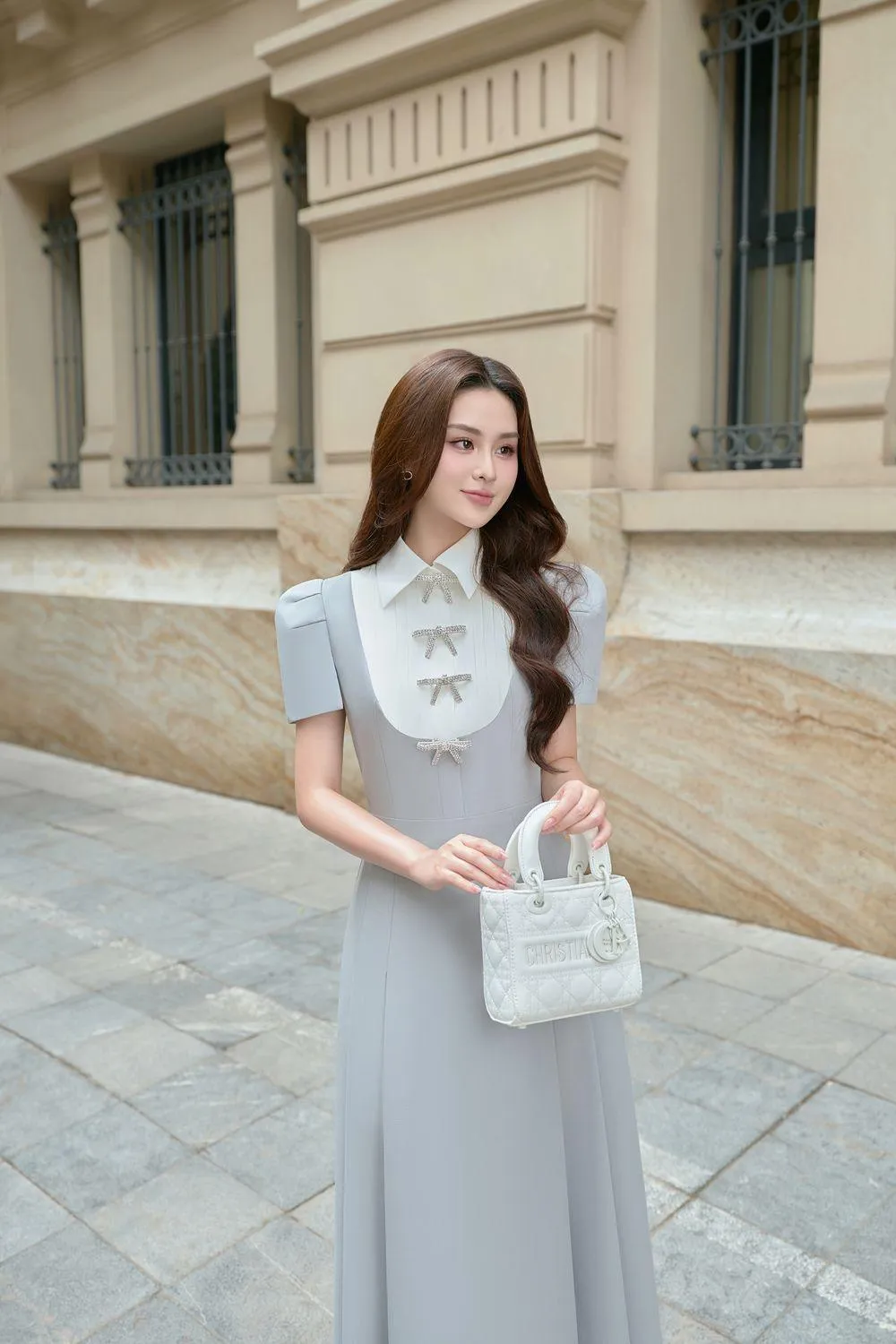 Birdy A-line Bow Linen Cotton Midi Dress