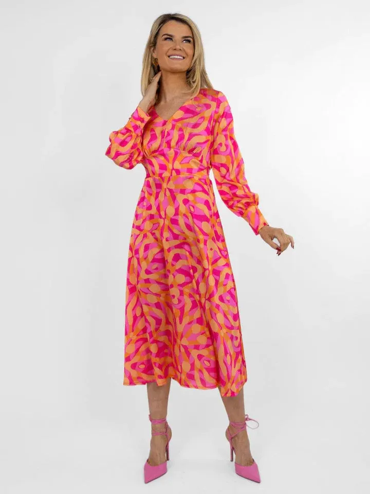 BIRKIN MIDI DRESS (PINK/ORANGE)