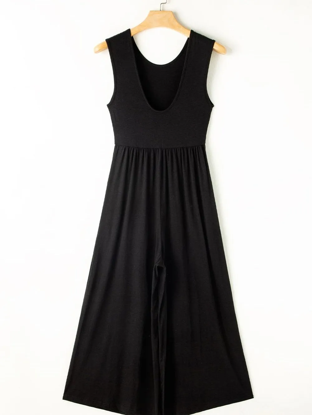 Black Backless Wide Leg Jumpsuit for Women