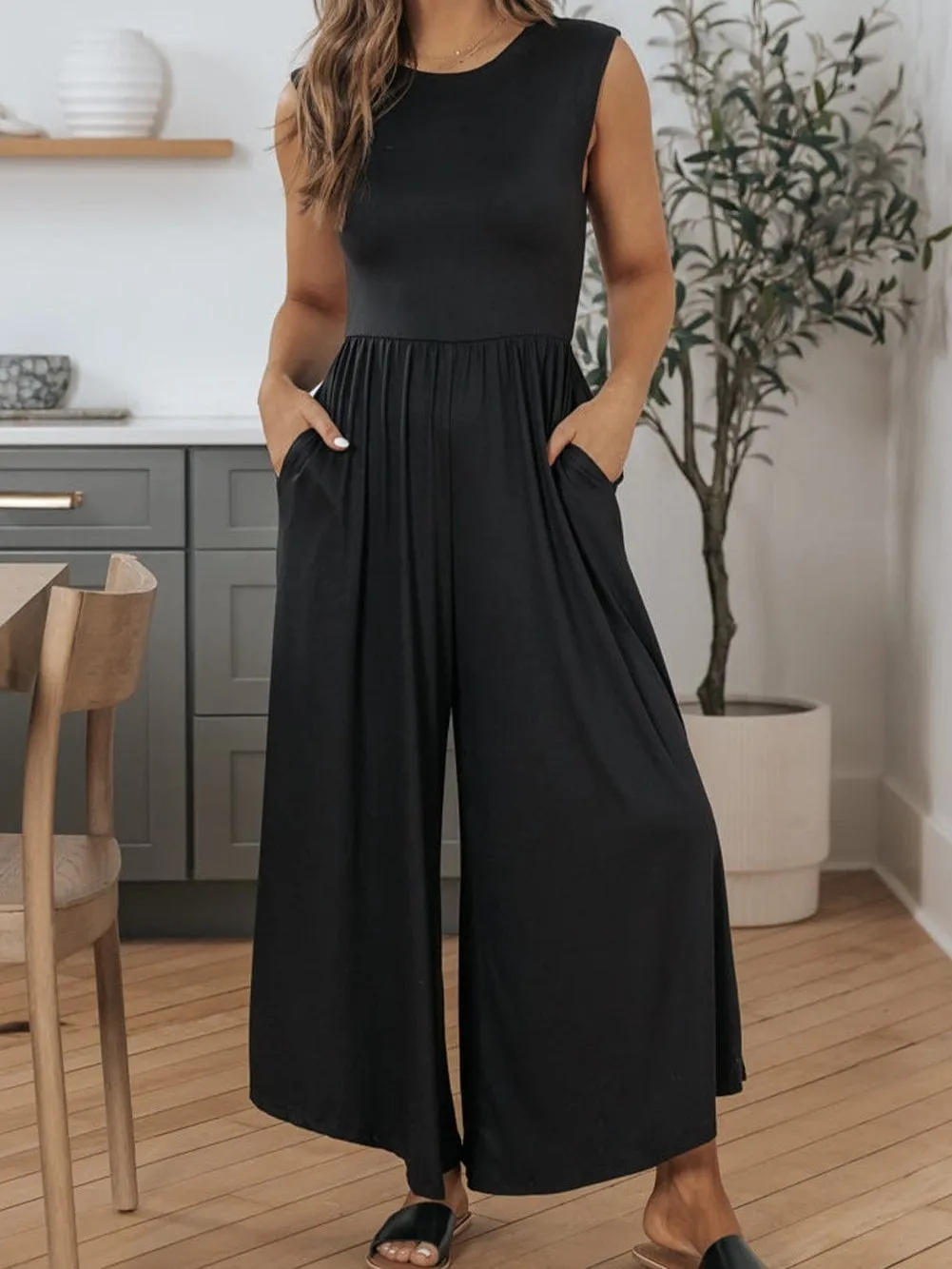 Black Backless Wide Leg Jumpsuit for Women