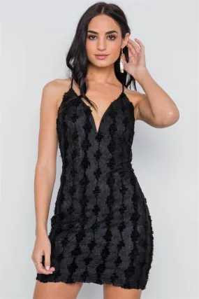 Black Floral Lace Bodycon Cami Mini Dress /2-2-2