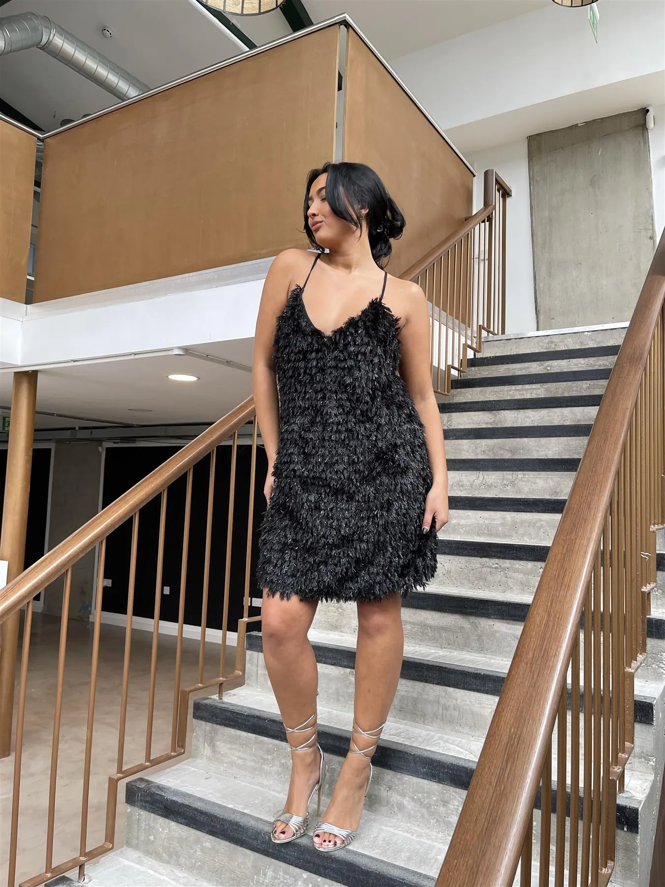 Black  Plunge Midi-Dress