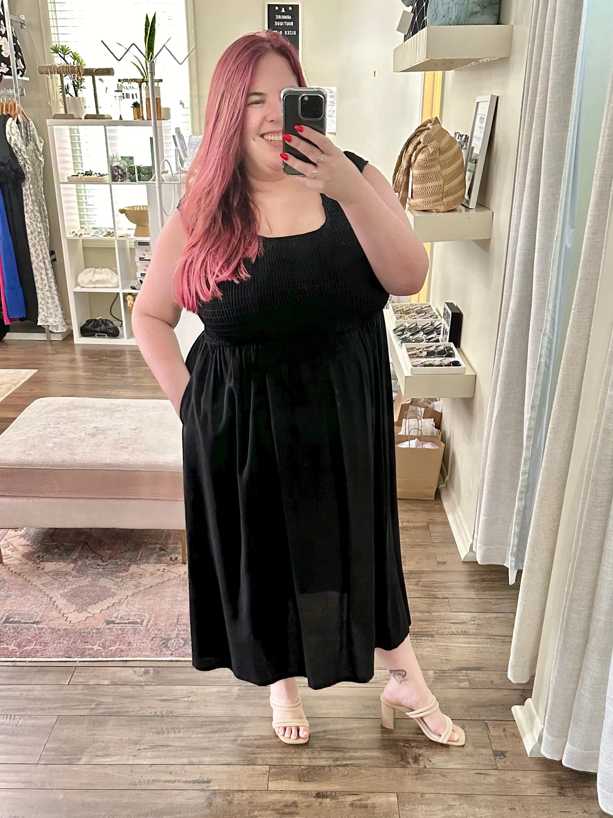 Black Smock Bust Midi Dress