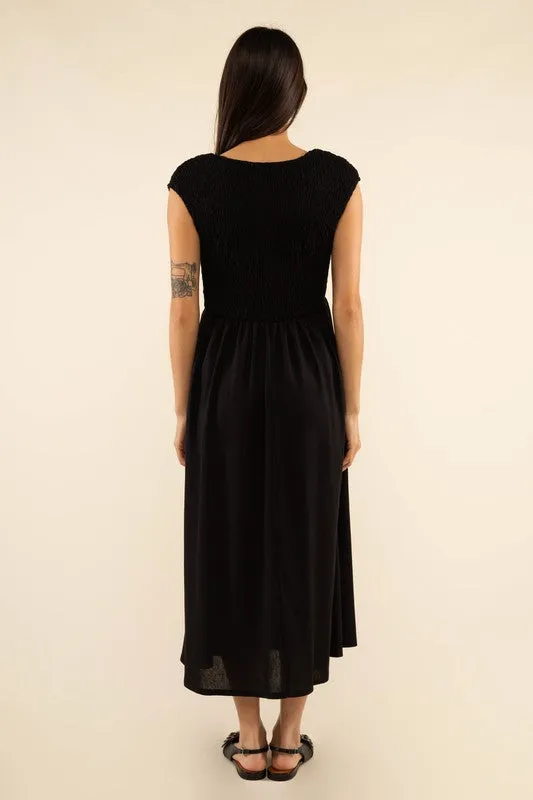 Black Smock Bust Midi Dress