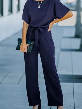 Blue Chic Tie-Waist Wide Leg Jumpsuit