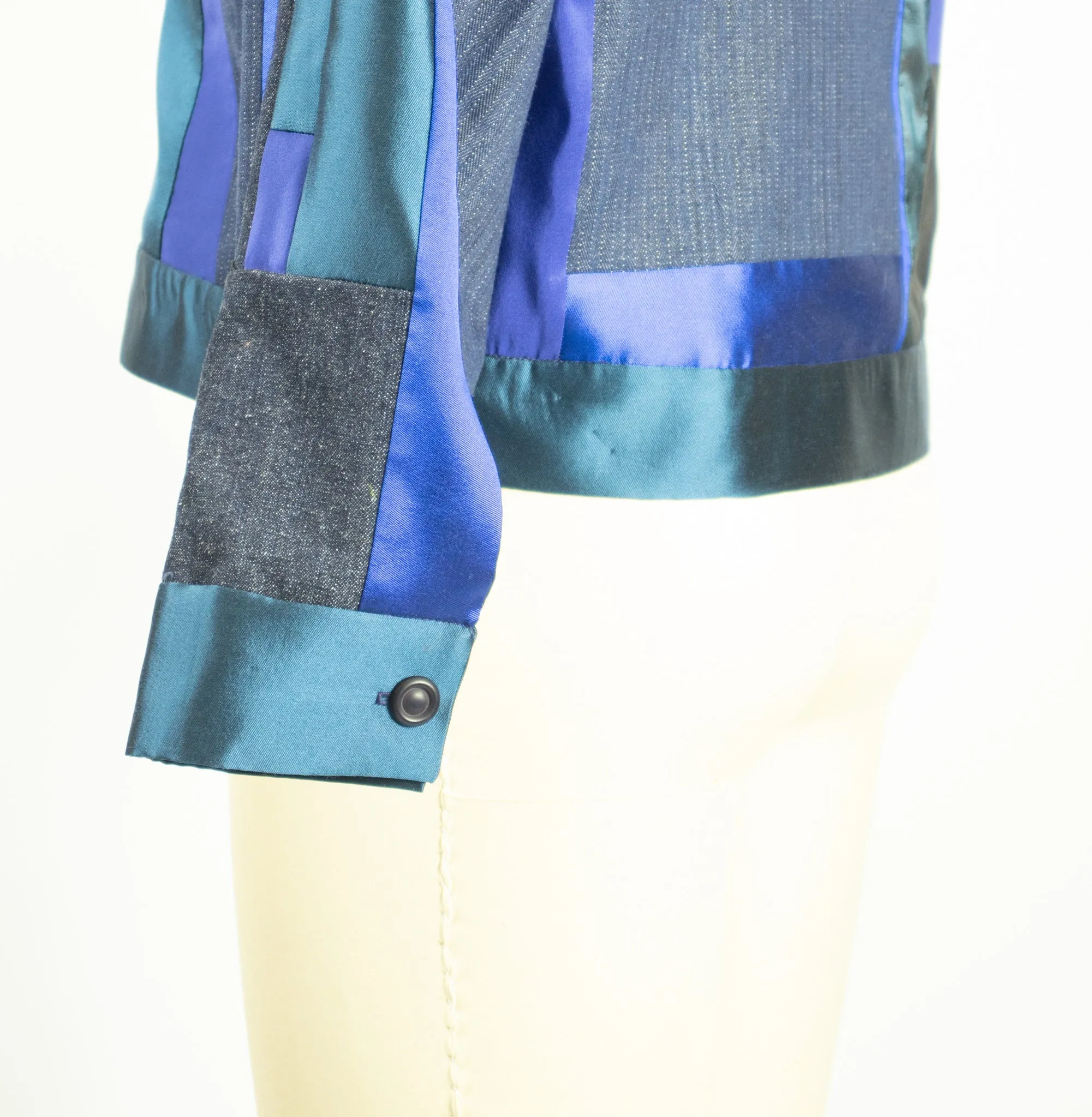 Blue Patchwork Silk and Denim Jacket