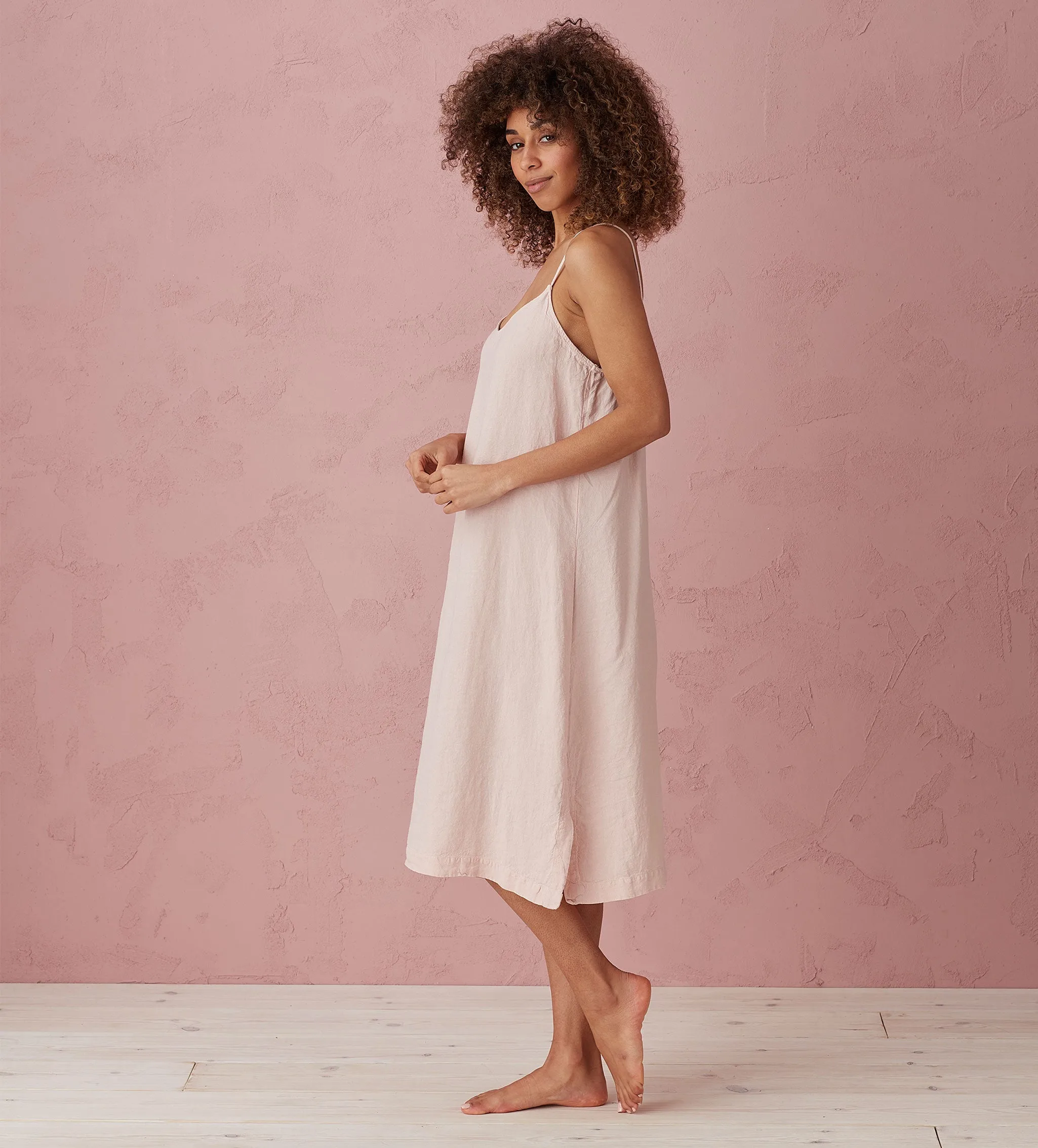 Blush Pink Alice 100% Linen Cami Nightie