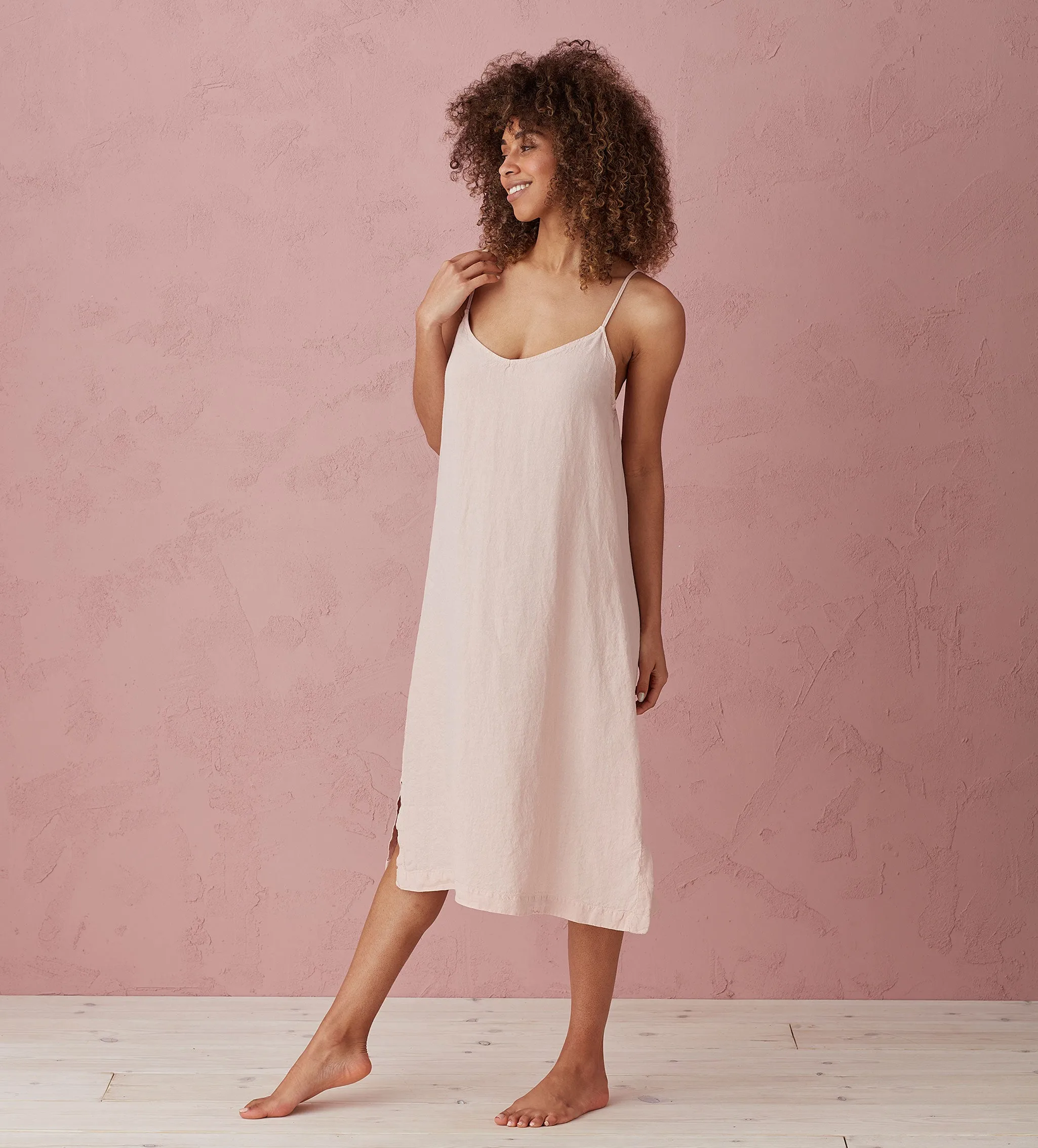 Blush Pink Alice 100% Linen Cami Nightie