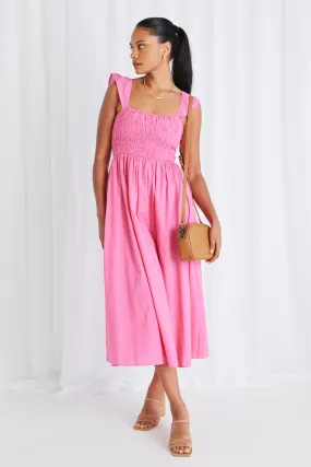 Bonbon Pink Flutter Sleeve Midi Dress