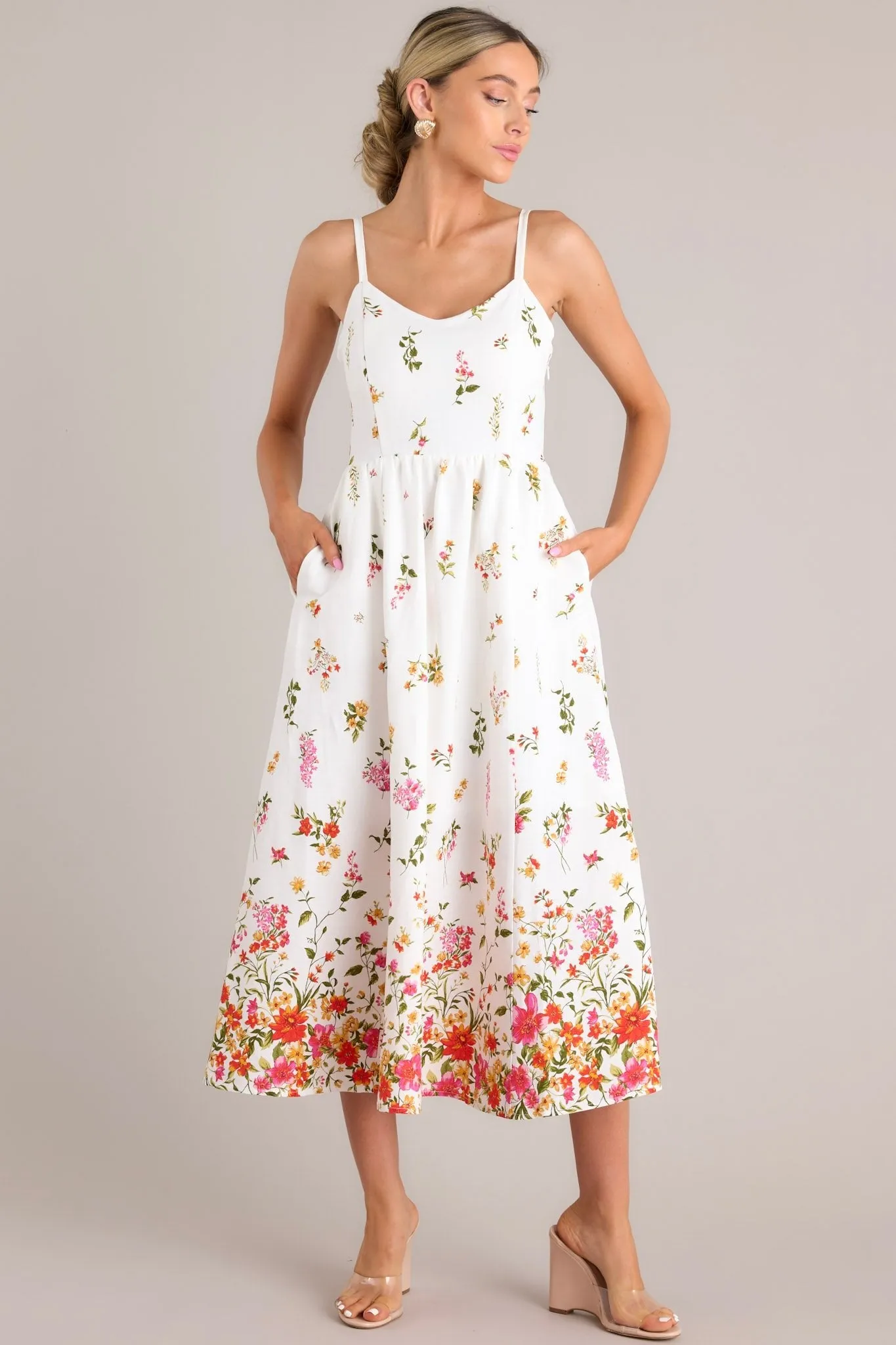 Botanical Queen Ivory Floral Linen Midi Dress