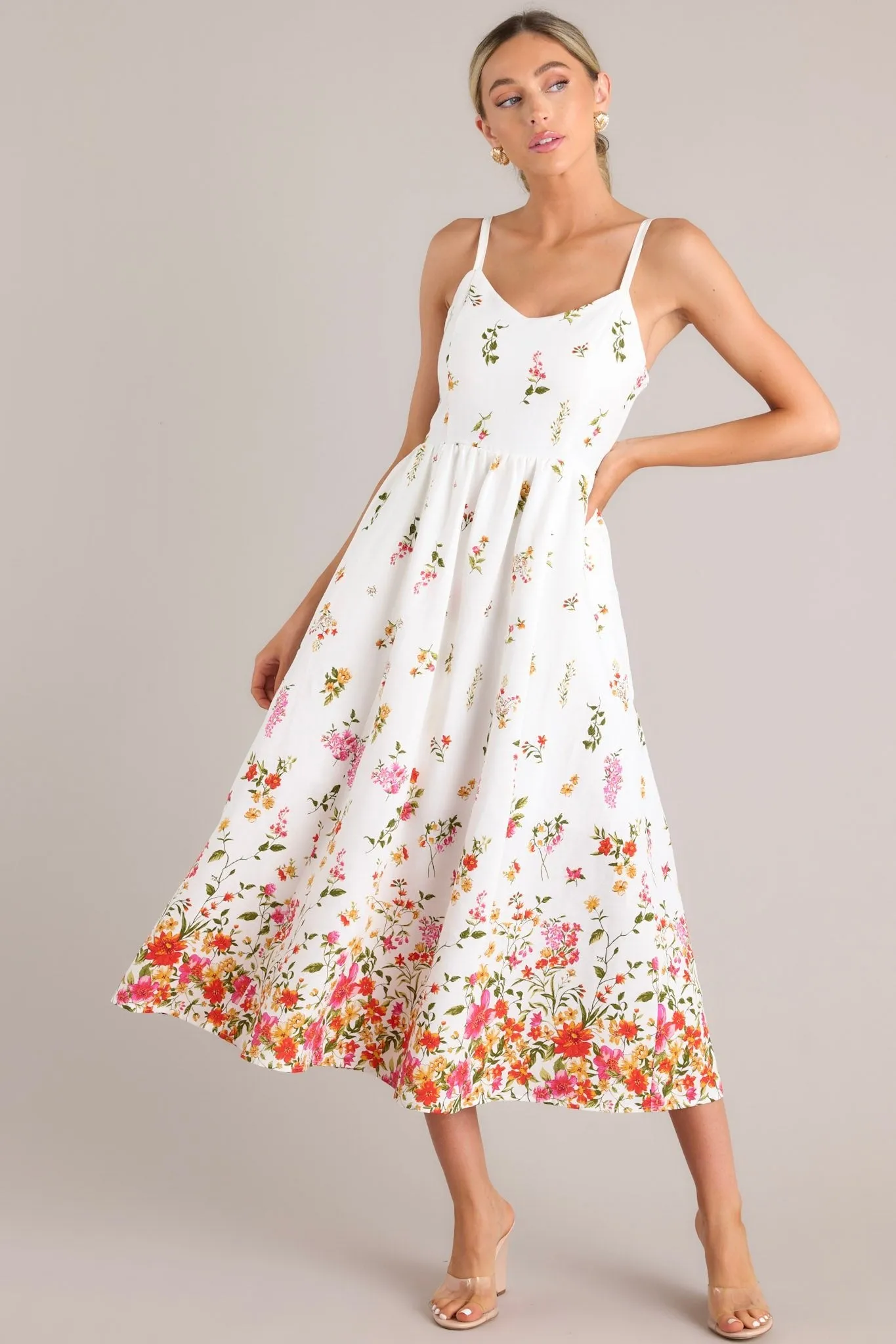 Botanical Queen Ivory Floral Linen Midi Dress