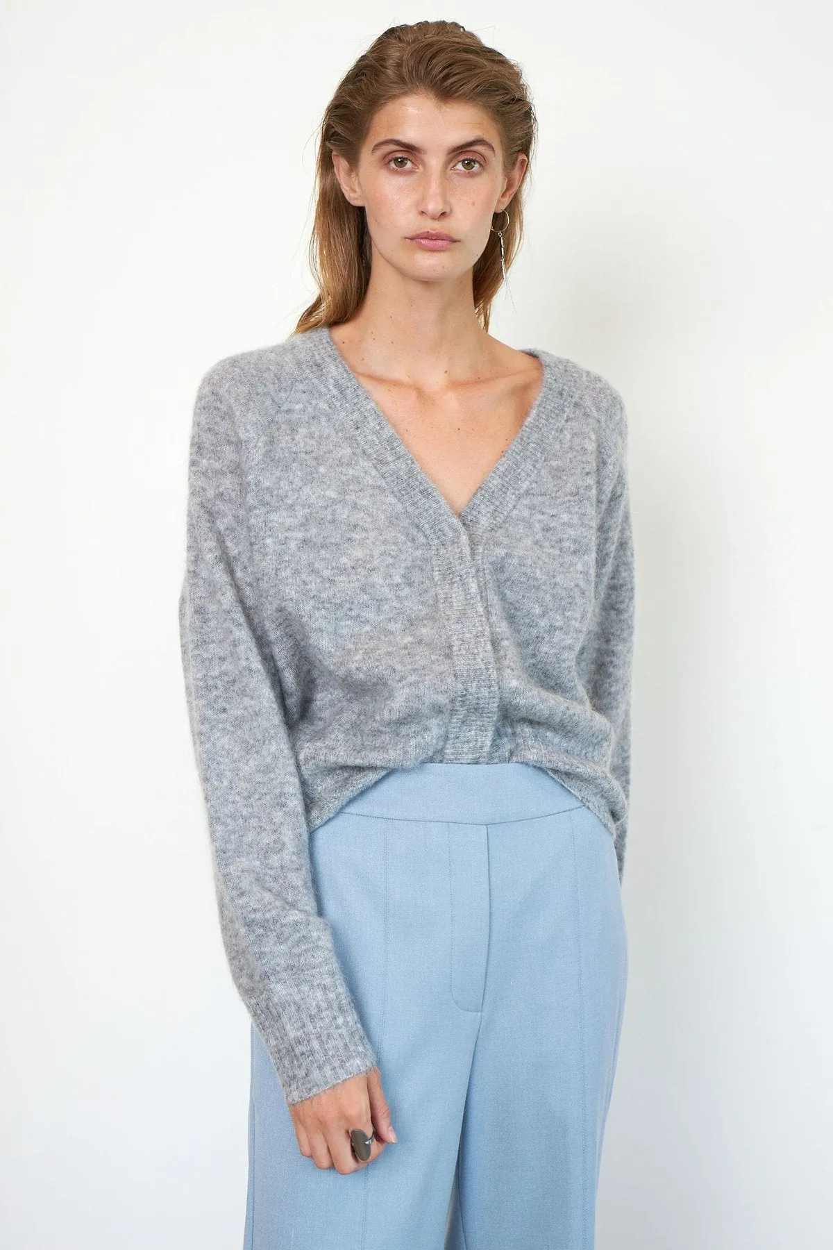 Brook Knit Boxy Cardigan - Grey Melange